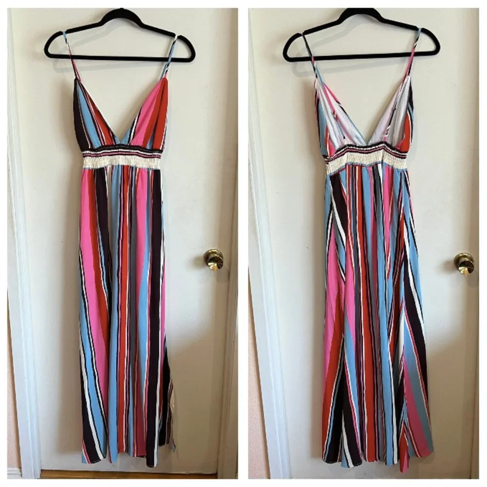 Lulus Andi Pink and Light Blue Multi Stripe Sleeveless Maxi Dress Size Small - Picture 3 of 9